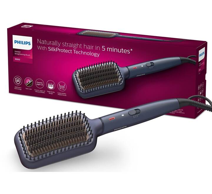 PHILIPS Heated Straightening Brush BHH885/10 (New) ThermoProtect Technology Ionic care Argan Oil Infusion & Extra Large Brush 50 Watts Black (BHH885/10)